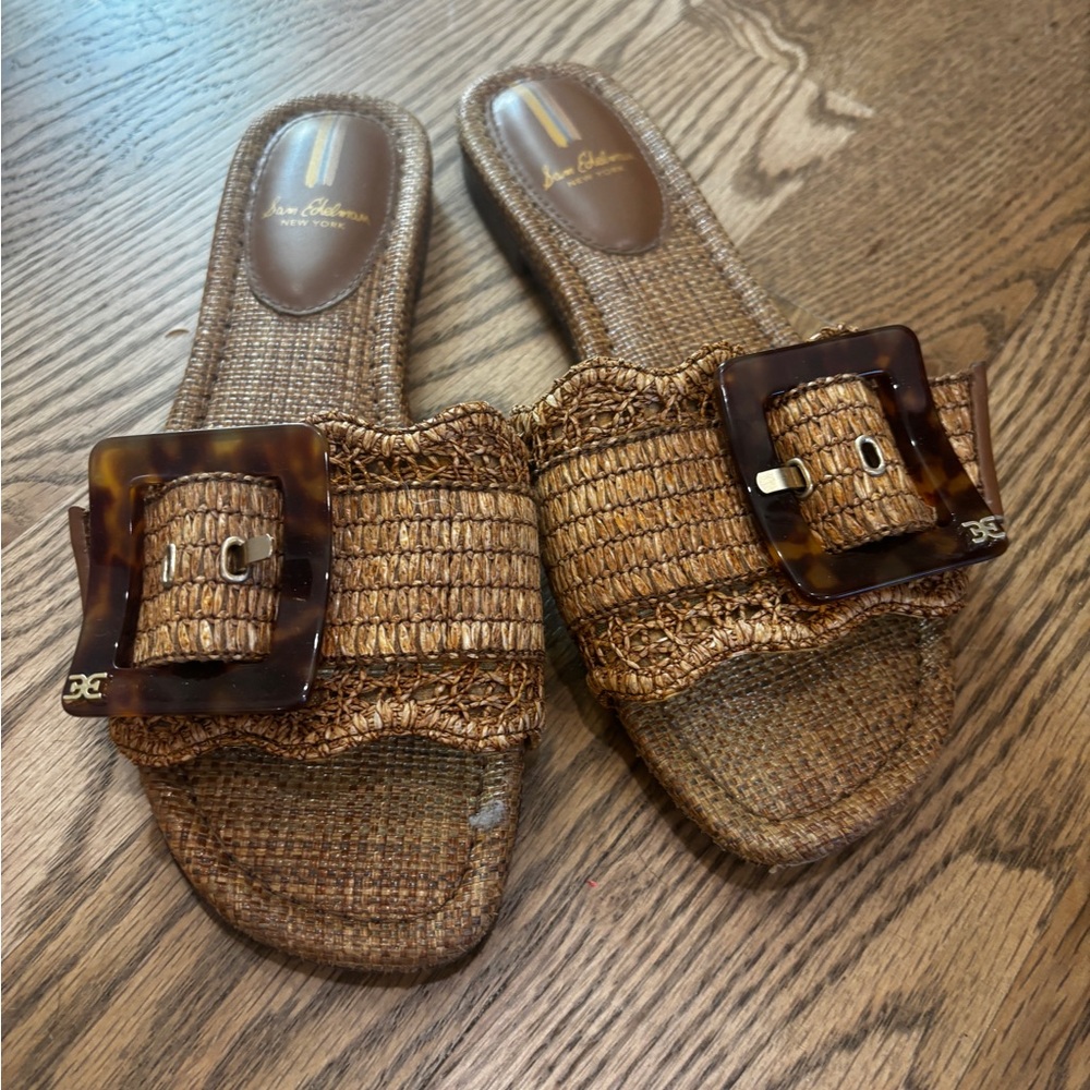 Sam Edelman Bambi Raffia Buckle Slide Sandal